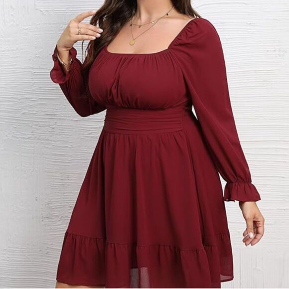 Byinns Open Tie Back Square Neck Lantern LS Elastic Waist Mini Dress SZ XXL:NWT - Picture 5 of 16